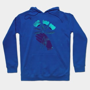 Dark purple blue hand with turquoise flowers for you on yellow Hoodie